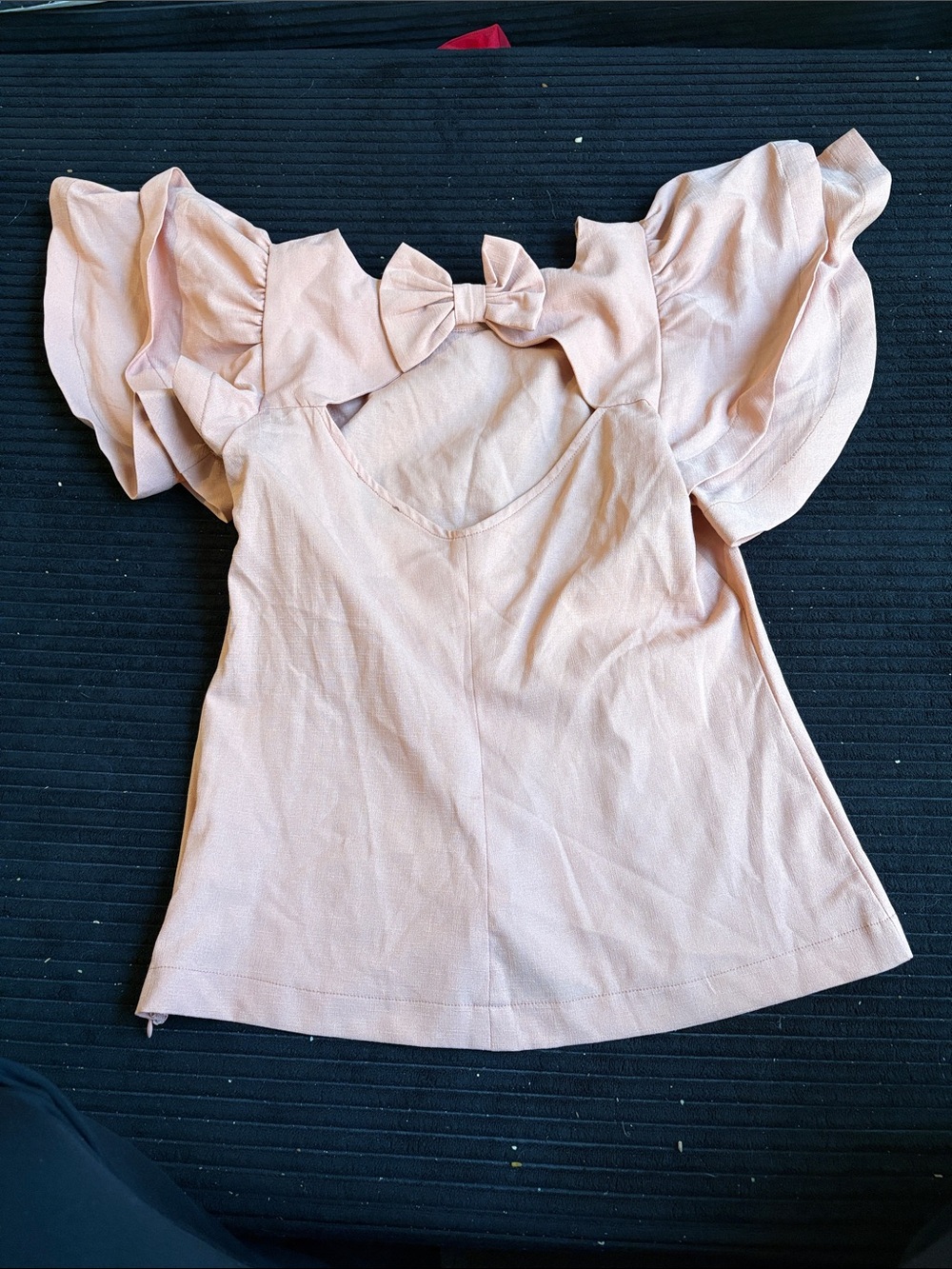 Women's Pink Bow-Accent Ruffle Sleeve Top
